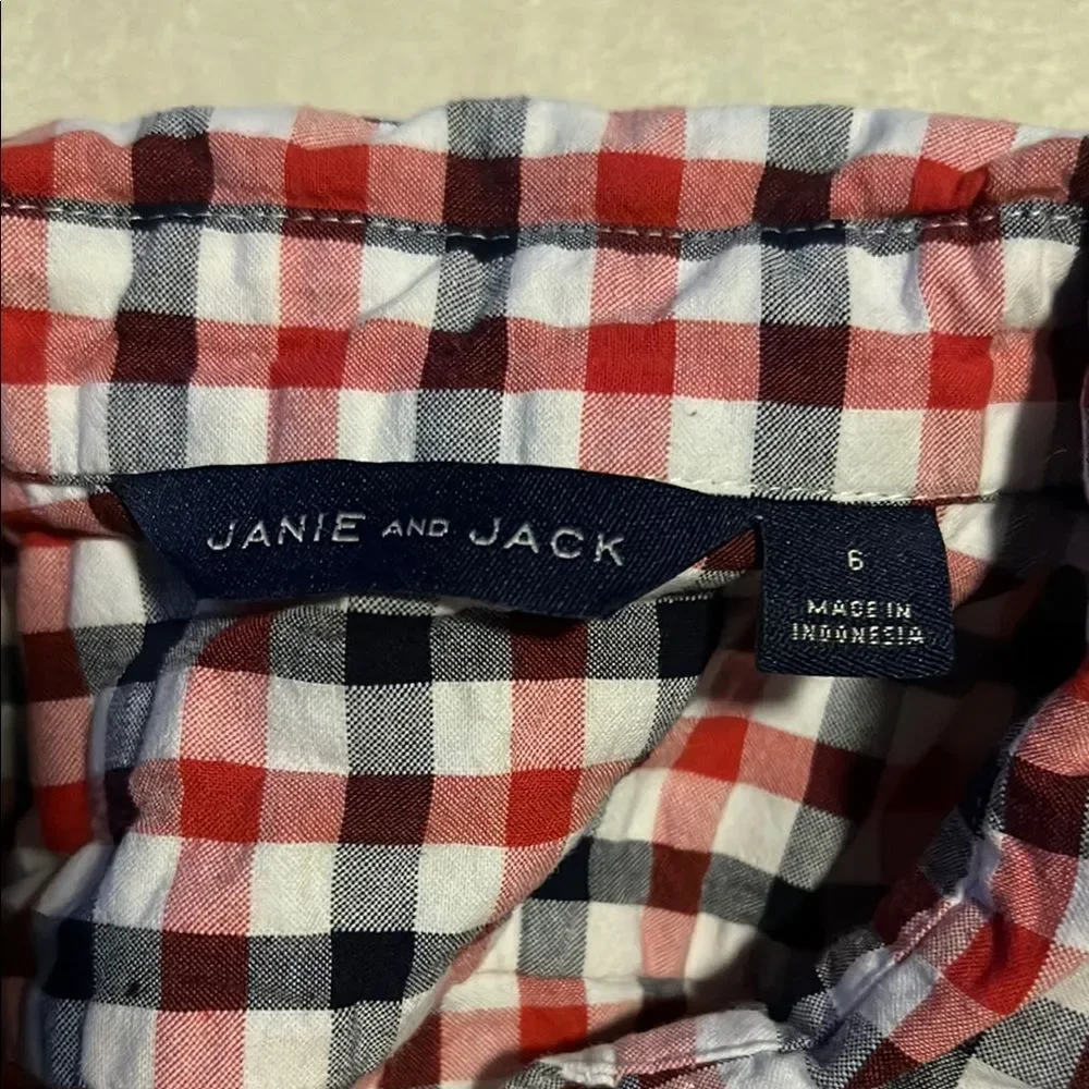 Janie and Jack Red and White Gingham Button Down Shirt